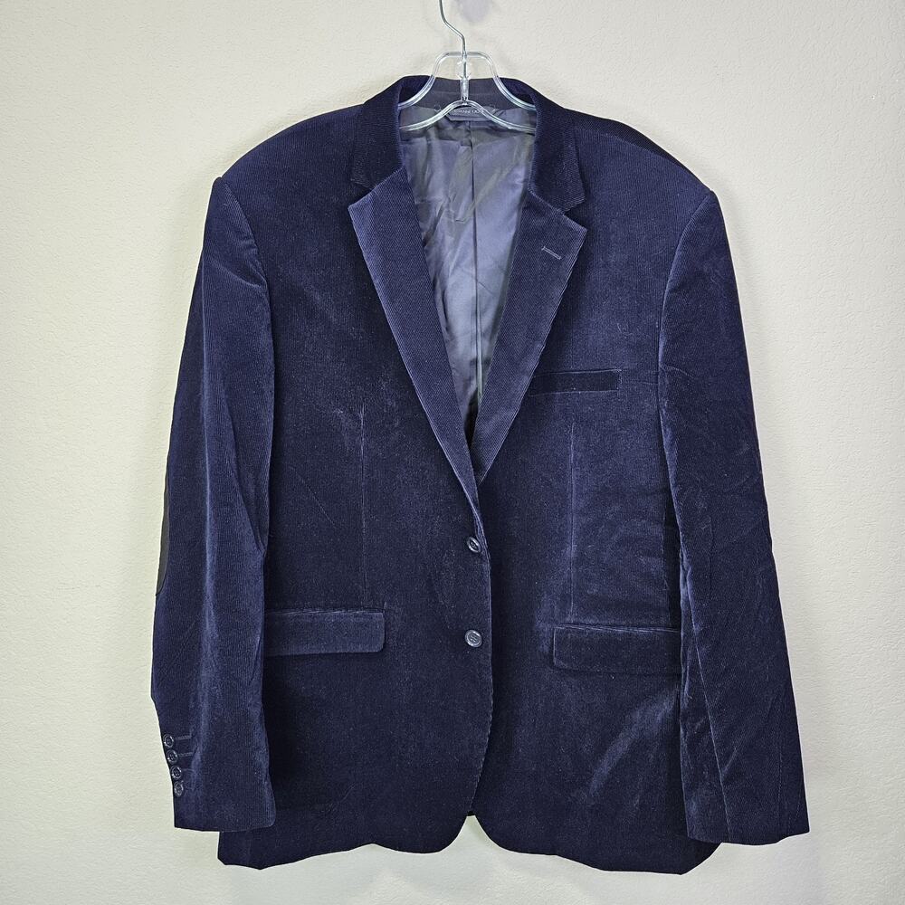 Corduroy Velvet Elbow Patch Sport Coat Mens 46L Blazer Jacket Blue Party Holiday